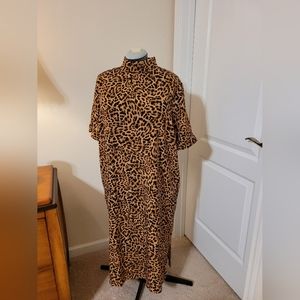 New Chico's Animal-Print Mock-Neck Midi Dress, Cuffed Sleeves, Size 18 (3.5)